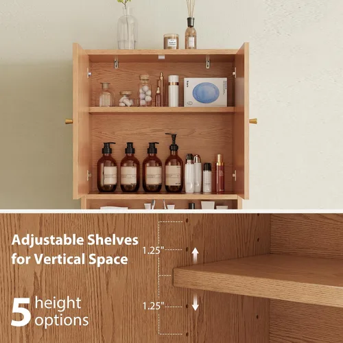 Vista 4 de Over The Toilet Storage Cabinet,Wood Organizer with Barn Door Natural