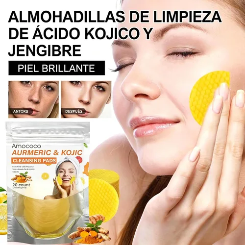 Vista 4 de Almohadillas limpiadoras de cúrcuma y ácido kójico, 20 unidades, manzanilla para manchas oscuras, tono de piel uniforme, almohadillas faciales