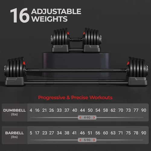 Vista 3 de Yaheetech Juego de mancuernas ajustables de peso libre, 40 libras, 52.5 libras, 90 libras, juego de mancuernas de ajuste rápido, con bandeja