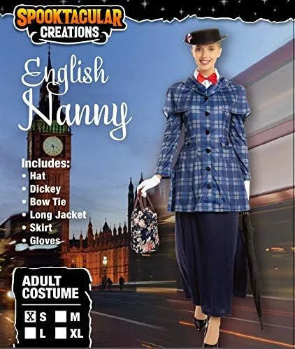 Vista 5 de JOYIN - Disfraz de niñera inglesa para mujeres adultas, Azul Patchwork