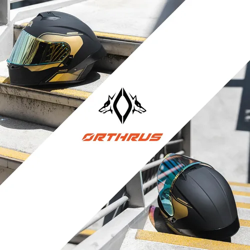 Vista 6 de Orthrus Casco modular LED para motocicleta de cara completa - Aprobado por el DOT, con visor abatible doble, protector solar y listo para Bluetooth