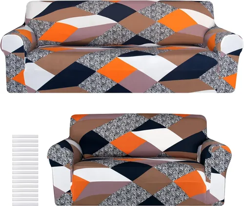 Vista 10 de Peryiter Juego de fundas de elastano de seda de leche para sofá, fundas protectoras para sofá, sofá biplaza, sillón, ajuste elástico, a prueba