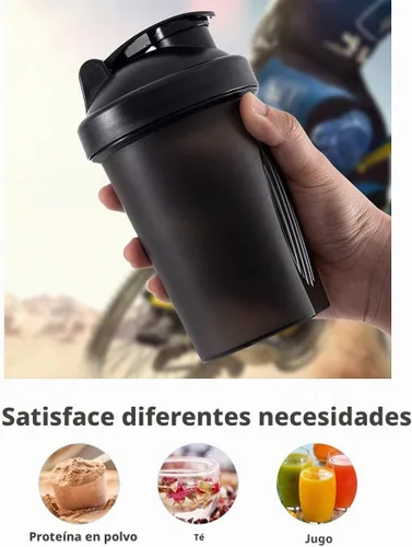 Vista 4 de Shaker Bottle - Batido de proteínas y botella agitadora de 16 onzas/13.5 fl oz con bolas batidoras, plástico sin BPA (negro y blanco (2 unidades)