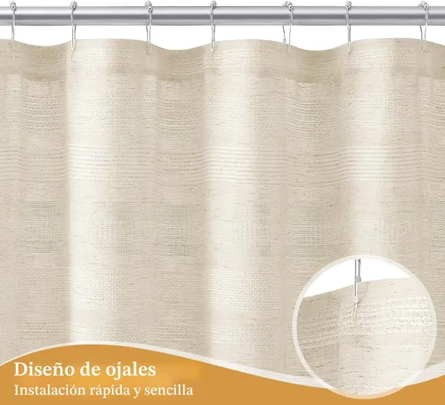 Vista 6 de Cortina de Ducha Pequeña para Cabina Estilo Boho Granja con Borla, Conjunto de Cortina de Ducha de Baño de Lino Bohemio Francés Rústico Elegante