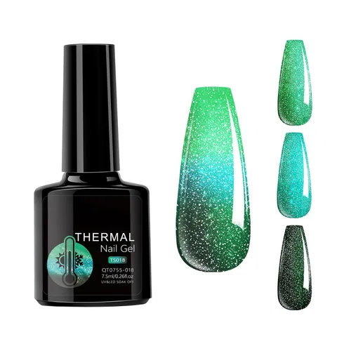 Vista 9 de Esmalte de uñas de gel que cambia de color de temperatura, esmalte de gel con purpurina, diseño holográfico de camaleón, diseño de arte de uñas
