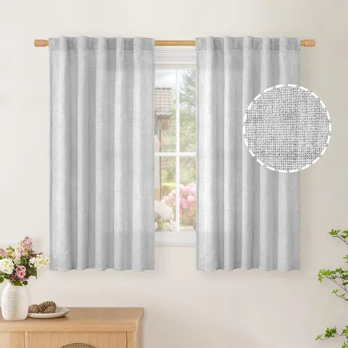 Vista 44 de BGment Cortinas cortas de lino marfil de 36 pulgadas de largo para ventanas de cocina, pequeñas cortinas texturizadas rústicas para café sobre