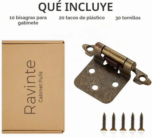Vista 5 de Ravinte Bisagras de bronce antiguo para gabinete, superposición de 1/2 pulgada, paquete de 10 (5 pares)
