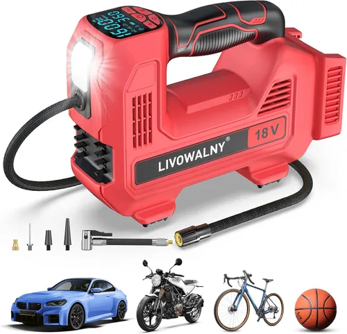 Vista 10 de Inflador de neumáticos inalámbrico, compresor de aire portátil, bomba de aire de neumáticos compatible con batería Dewalt de 20 V, bomba automática