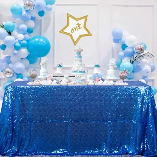 Vista 62 de ShiDianYi Mantel redondo de lentejuelas azul bebé de 72 pulgadas, mantel de lentejuelas con purpurina para pastel de postre con purpurina, mantel