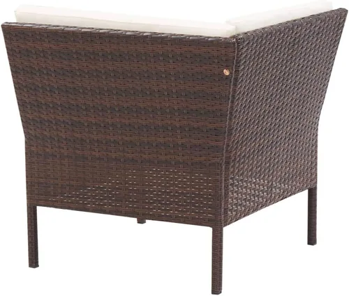 Vista 6 de 3 Piece Patio Lounge Set with Cushions, Poly Rattan Brown Modular Outdoor Seating, PE Rattan Over Powder-Coated Steel Frame, Thickly Padded Deep