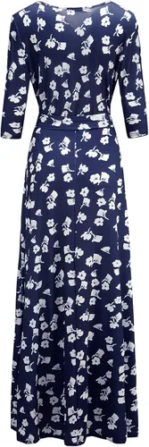 Vista 3 de Afibi - Vestido largo tipo maxi bohemio de manga 34 con cinturón para mujer