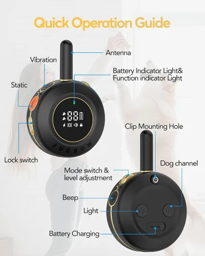 Vista 6 de Collar de Choque para Perros Jugbow - Collar de Entrenamiento para Perros de 1.2/1.6 km con Control Remoto para Perros Grandes, Medianos y Pequeños