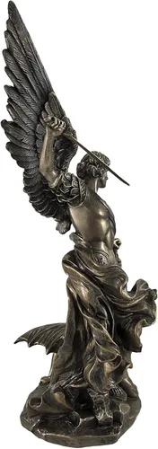 Vista 4 de Veronese Design Estatua de resina fundida de San Miguel con acabado de bronce de 10 pulgadas de alto con detalles intrincados y detalles pintados a