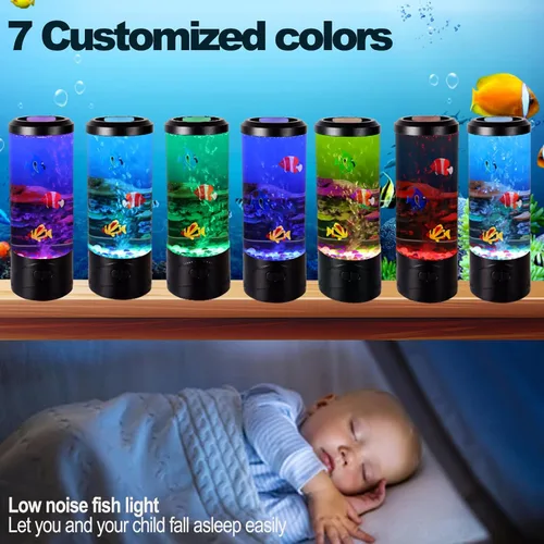 Vista 3 de Mini lámpara de peces de burbujas, lámpara de acuario falsa de pecera, luz de acuario cambiante multicolor con 3 luces de noche de peces