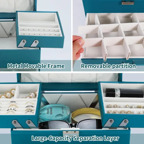 Vista 5 de Dajasan Organizador de joyero, caja organizadora de joyas, caja de almacenamiento de joyería de cuero de 4 capas, idea de regalo para mujeres