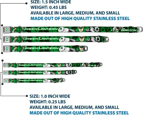 Vista 3 de Buckle-Down Collar de perro con hebilla de cinturón de seguridad, verde linterna verde brillante con texto, 1 pulgada de ancho, se adapta a cuello