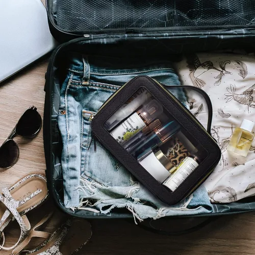 Vista 6 de LETGO Bolsas de maquillaje transparentes, bolsa de aseo aprobada por la TSA con cremallera, organizador de maquillaje transparente para artículos