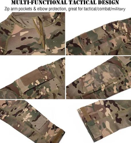 Vista 7 de CARWORNIC Gear - Camisa táctica militar de combate para hombre, de algodón, elástica, camuflaje, manga larga, con cremallera de 1/4