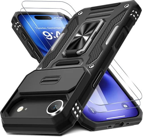 Vista 72 de DEERLAMN Funda para iPhone Air de 6.5 pulgadas con cubierta deslizante para cámara + protector de pantalla (2 paquetes), soporte de anillo giratorio