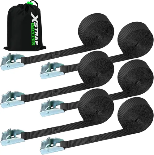 Vista 16 de XSTRAP STANDARD 6PK 8FT Cam Buckle Lashing Straps, Cargo Tie-Down Straps Negro