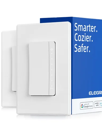 Vista 9 de ELEGRP Atenuador de luz inteligente DPR30, interruptor de atenuación WiFi de 2,4 GHz compatible con Alexa y Google Assistant, de un solo polo/3