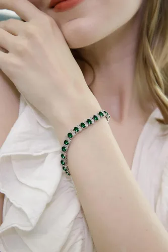 Vista 3 de B. BRILLIANT Pulsera de plata de ley genuina, creada o simulada con piedras preciosas ovaladas y S para mujer