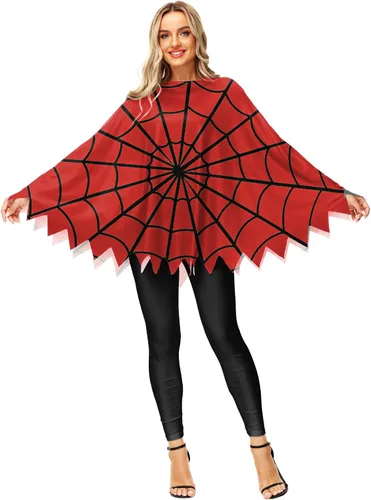 Vista 5 de AOBUTE Disfraz de calabaza de Halloween, capa de poncho de esqueleto de telaraña