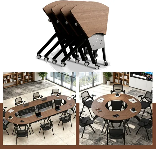 Vista 24 de Mesas de sala de conferencias, mesa de conferencias plegable con ruedas silenciosas, mesa trapezoidal de 47.2 pulgadas, mesa moderna para sala