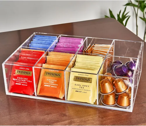 Vista 8 de Organizador de bolsas de té de acrílico resistente, caja de Tipo B (8 compartimentos)