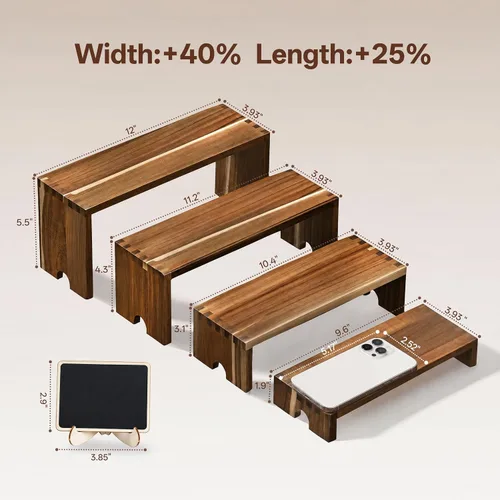 Vista 3 de Juego de 2 soportes de exhibición de madera de acacia anchos, soporte