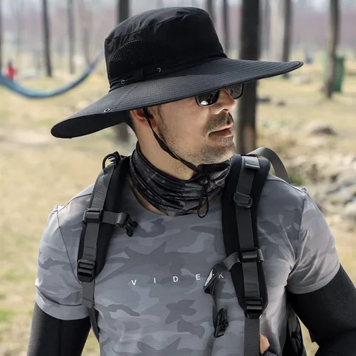Vista 4 de Sombrero de sol para hombres y mujeres, sombrero de pescador de ala ancha, protección UV, repelente al agua, sombrero ventilado para pesca