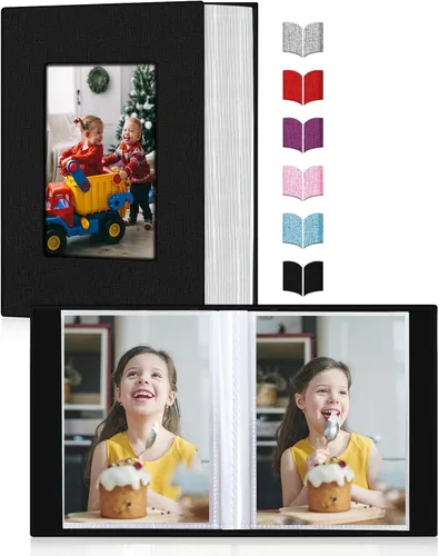 Vista 2 de Álbum de fotos pequeño 4x6, álbum de fotos con cubierta de lino deslizable, minilibro de fotos con capacidad para 100 fotos de 4x6 con 50 hojas