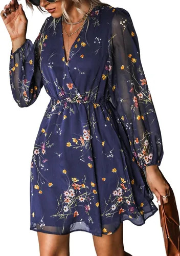 Vista 20 de CUPSHE Vestido floral de otoño para mujer, estilo bohemio, para vacaciones Borgoña Ditsy