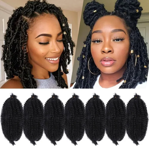 Vista 35 de Cabello para Trenzas Marley Twist de 10 pulgadas Negro 3 Paquetes Cabello Afro Twist Elástico Preseparado para Locs Suaves Cabello Spring Twist