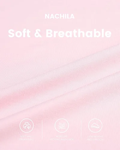 Vista 5 de NACHILA Pijama para mujer de viscosa hecha de bambú, conjunto de pijama de manga corta con cuello redondo, pijama plisado, parte superior suave