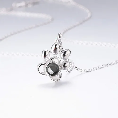 Vista 3 de Personalized Photo Projection Necklace Dog Paw Print Necklace I Love You Necklace 100 Languages 925 Sterling Silver Pendant Necklace Jewelry Gifts