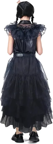 Vista 5 de Disfraz de Miércoles Vestido de tul para niñas, disfraces de Halloween, cosplay, escenario, espectáculo, fiesta