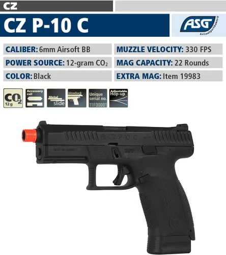 Vista 4 de ASG CZ P-10 C 0.236 in Airsoft CO2 Pistola de soplado
