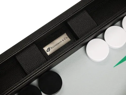 Vista 5 de Juego de Backgammon Premium de 19 pulgadas, tamaño grande, tablero negro, puntos blancos y verdes
