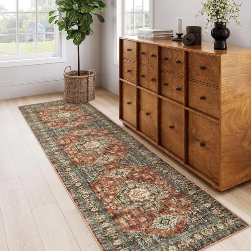 Vista 65 de Lahome Alfombra oriental lavable de área pequeña, 2 x 3 pies, para entrada, cocina, ultra fina, suave, tapete antideslizante para puerta de Azul