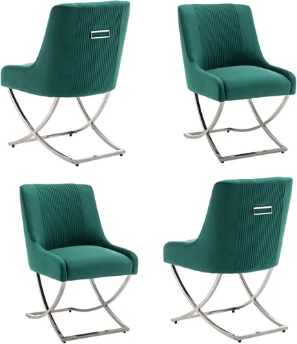 Vista 9 de Juego de 2 sillas de cocina y comedor, de terciopelo tapizado moderno, sillas de metal copetudas contemporáneas con patas plateadas en forma de X