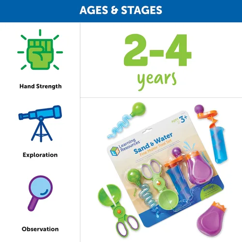 Vista 6 de Learning Resources Juego de motricidad fina de arena y agua, juguetes para ansiedad, juego de cubo de agua, herramientas de juegos esenciales