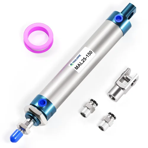 Vista 42 de TAILONZ PNEUMATIC Cilindro de Aire de 16mm Orificio 25mm Carrera de Doble Acción con Conector Y y 2 Piezas de Conexión de 6mm MAL16x25