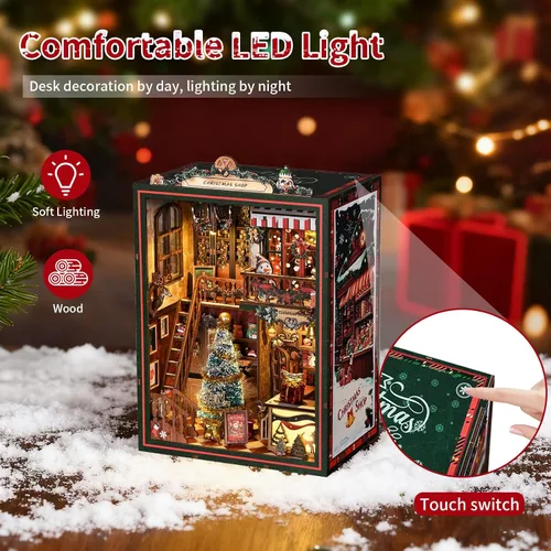 Vista 7 de Kit de Rincón de Libros para Adultos, Rompecabezas de Madera 3D DIY en Miniatura Kit Booknook con Luz LED con Sensor, Decoración de Estantería
