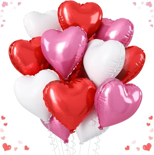 Vista 19 de Globos de corazón azul, dorado y blanco, 18 pulgadas, globos de papel de aluminio azul bebé y crema, 12 piezas, globos de helio en forma de corazón