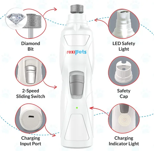 Vista 2 de Rexipets - Cortadora de uñas para perro, recargable, profesional, con LED, recargable, eléctrico, para mascotas, sin dolor, con patas de aseo