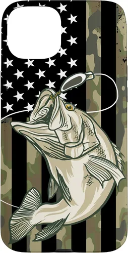 Vista 9 de Funda de camuflaje para iPhone 16, diseño de bandera estadounidense, pescador, pescador, camuflaje