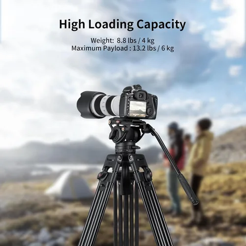 Vista 5 de Sistema de trípode de video Cayer BV30L, trípode de aluminio de doble tubo resistente de 72" con cabezal fluido K3, base plana de 75mm, carga máxima