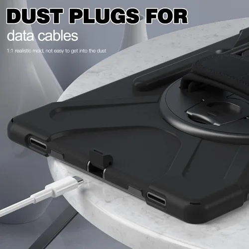 Vista 4 de Funda a prueba de golpes para Galaxy Tab S8 Ultra de 14.6 pulgadas 2022, funda resistente con cinturón de mano giratorio de 360°, correa de hombro
