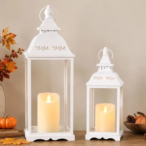 Vista 8 de Decorative Candle Lanterns Set of 2, Black Metal for Indoor & Outdoor Negro